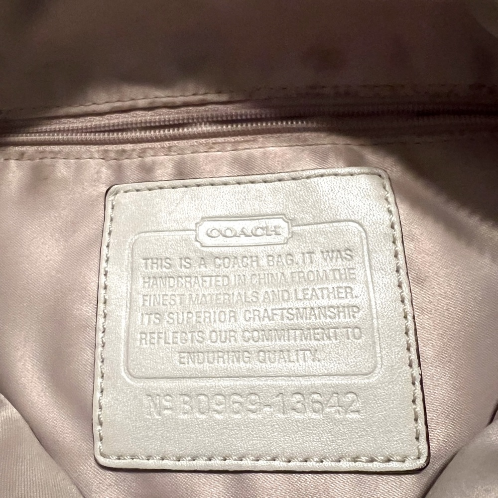 Coach purse. Cream shimmer and beige. Silver hardware